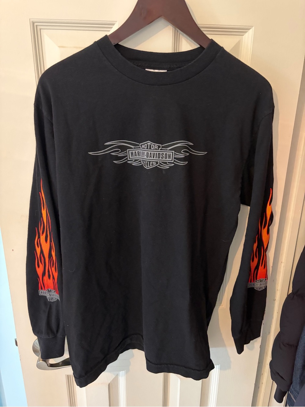 Harley-Davidson Black Long Sleeve Shirt with Orange Flame Sleeves